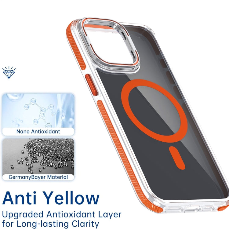 For iPhone 13 Pro Max Magsafe Dual-Color Transparent Black Lens Holder Phone Case(Orange) - iPhone 13 Pro Max Cases by buy2fix | Online Shopping UK | buy2fix