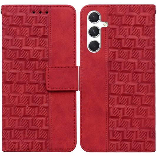 For Samsung Galaxy S25 5G Geometric Embossed Leather Phone Case(Red) - Galaxy S25 5G Cases by buy2fix | Online Shopping UK | buy2fix