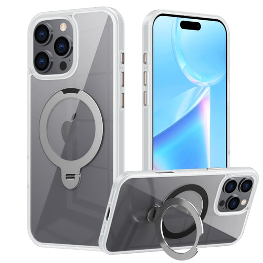 For iPhone 16 Pro Max Transparent MagSafe Magnetic Rotating Ring Holder Phone Case(White) - iPhone 16 Pro Max Cases by buy2fix | Online Shopping UK | buy2fix