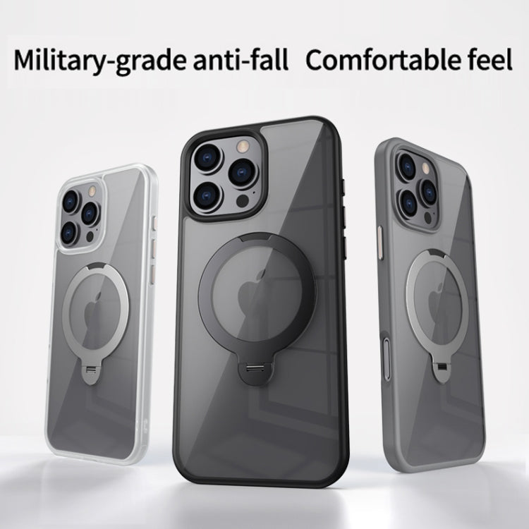 For iPhone 16 Pro Max Transparent MagSafe Magnetic Rotating Ring Holder Phone Case(Grey) - iPhone 16 Pro Max Cases by buy2fix | Online Shopping UK | buy2fix