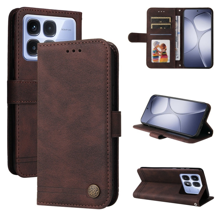 For Redmi K70 Ultra Skin Feel Life Tree Metal Button Leather Phone Case(Brown) - Xiaomi Cases by buy2fix | Online Shopping UK | buy2fix