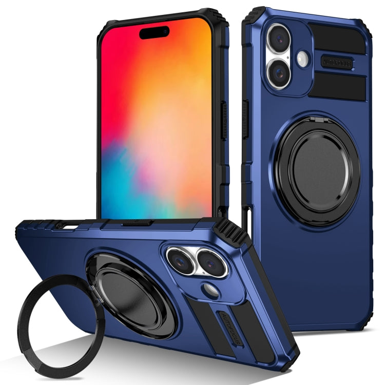 For iPhone 16 Rotating Magnetic Holder Phone Case(Royal Blue) - iPhone 16 Cases by buy2fix | Online Shopping UK | buy2fix