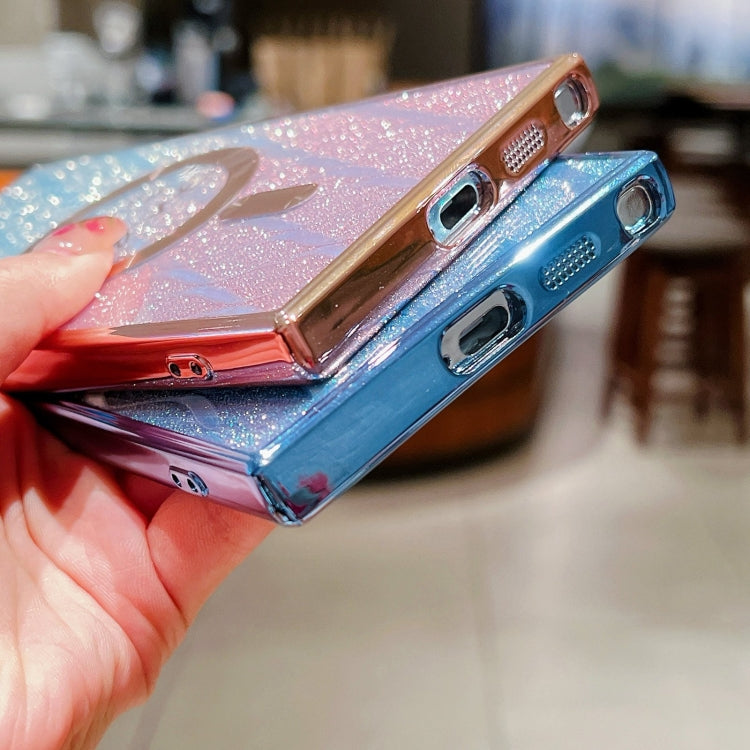 For Samsung Galaxy S25+ 5G Dual-Love Leaves Gradient Glitter MagSafe TPU Phone Case(Blue) - Galaxy S25+ 5G Cases by buy2fix | Online Shopping UK | buy2fix