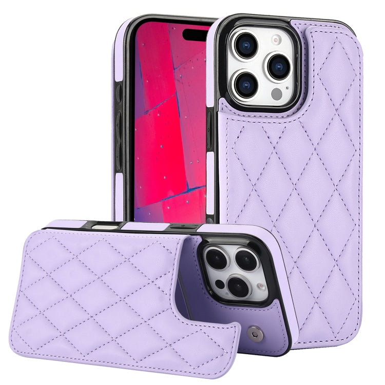 For iPhone 16 Pro Max Double Buckle Rhombic PU Leather Phone Case(Purple) - iPhone 16 Pro Max Cases by buy2fix | Online Shopping UK | buy2fix