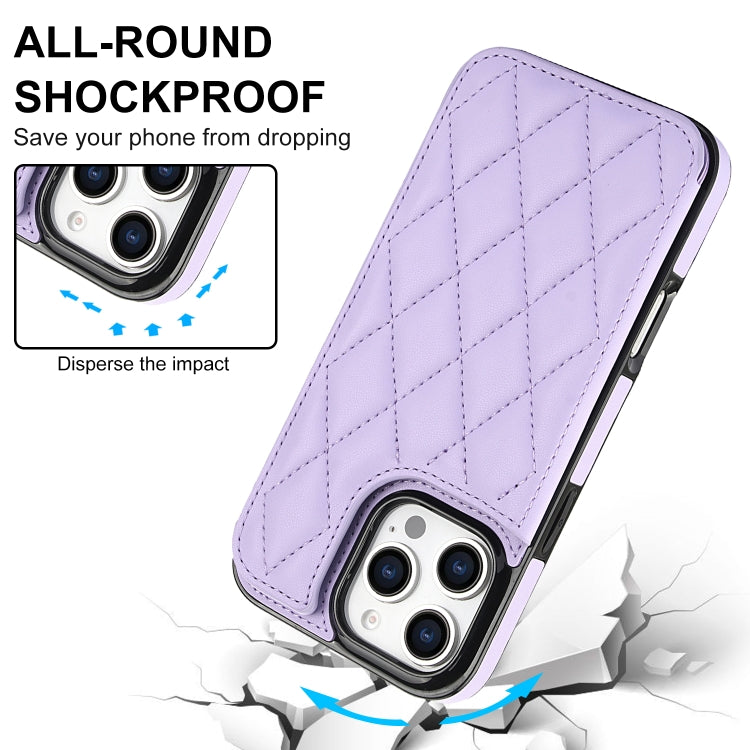 For iPhone 16 Pro Max Double Buckle Rhombic PU Leather Phone Case(Purple) - iPhone 16 Pro Max Cases by buy2fix | Online Shopping UK | buy2fix