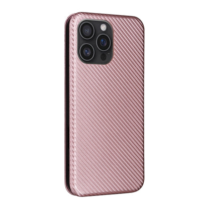 For iPhone 16 Pro Max Carbon Fiber Texture Flip Leather Phone Case(Pink) - iPhone 16 Pro Max Cases by buy2fix | Online Shopping UK | buy2fix