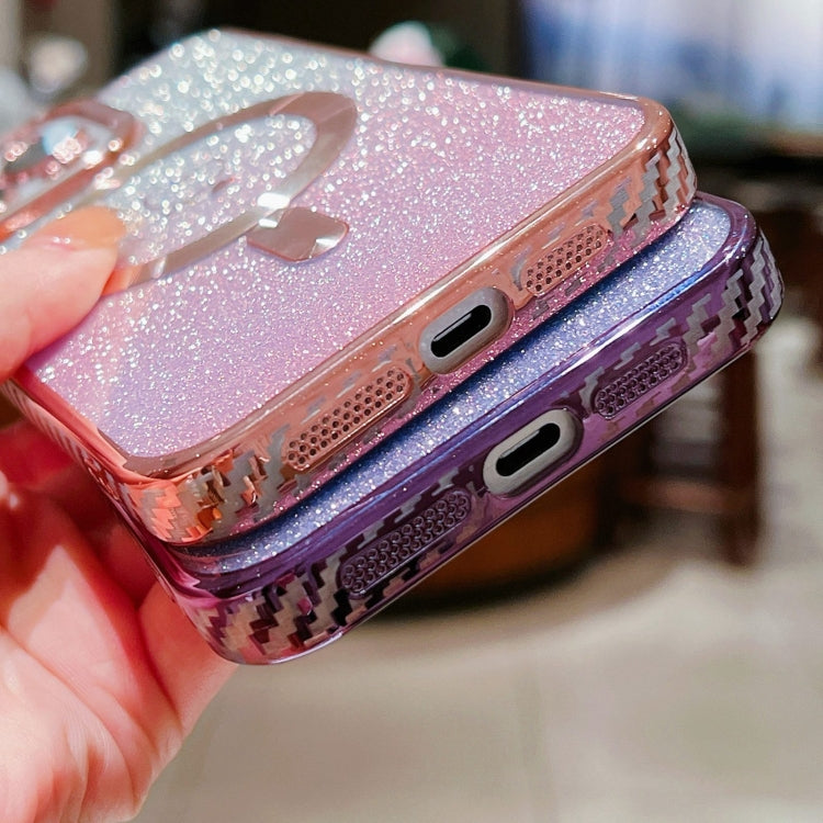 For iPhone 12 Pro Max Loves Gradient Glitter Carbon Fiber Magsafe TPU Phone Case(Purple) - iPhone 12 Pro Max Cases by buy2fix | Online Shopping UK | buy2fix