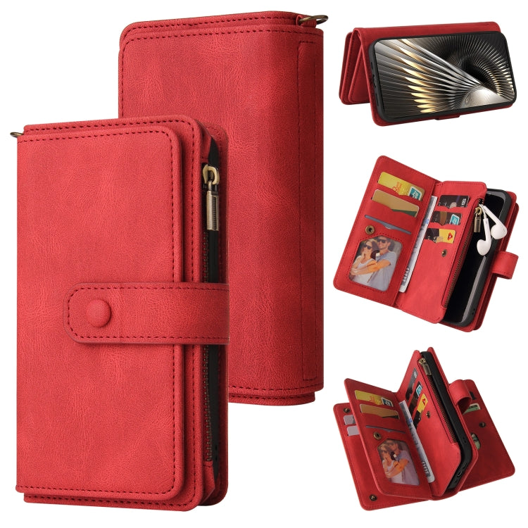 For Xiaomi Poco F6 Skin Feel Multi Card Slots Zipper Wallet Leather Phone Case(Red) - Xiaomi Cases by buy2fix | Online Shopping UK | buy2fix