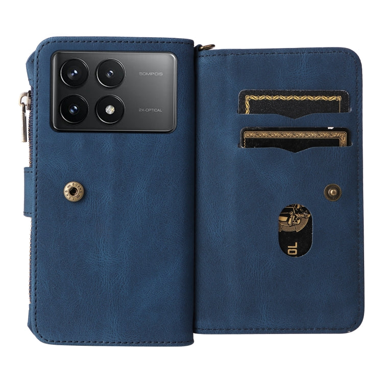 For Xiaomi Poco F6 Pro Skin Feel Multi Card Slots Zipper Wallet Leather Phone Case(Blue) - Xiaomi Cases by buy2fix | Online Shopping UK | buy2fix