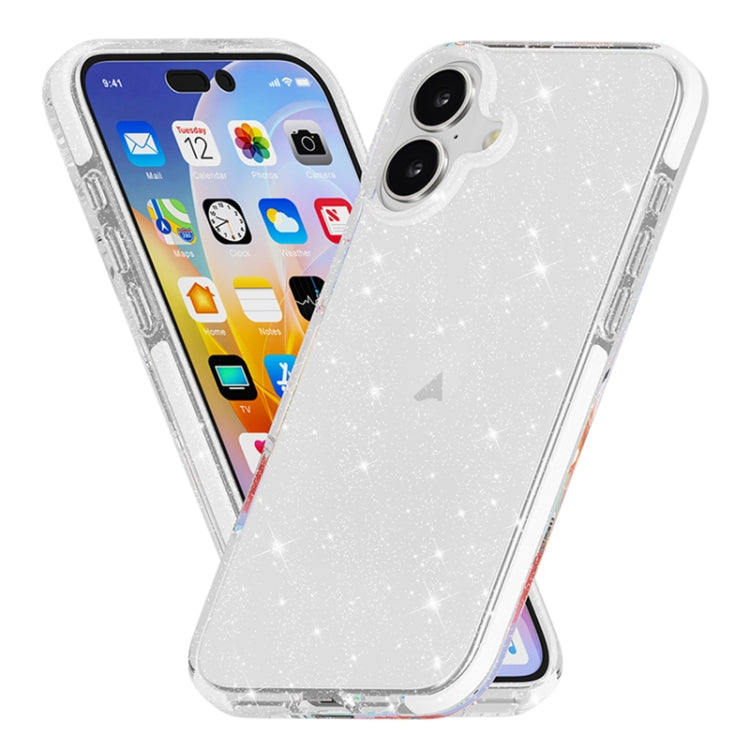 For iPhone 16 Dual Color Clear Glitter TPU + TPE Full Coverage Phone Case(Glitter White) - iPhone 16 Cases by buy2fix | Online Shopping UK | buy2fix