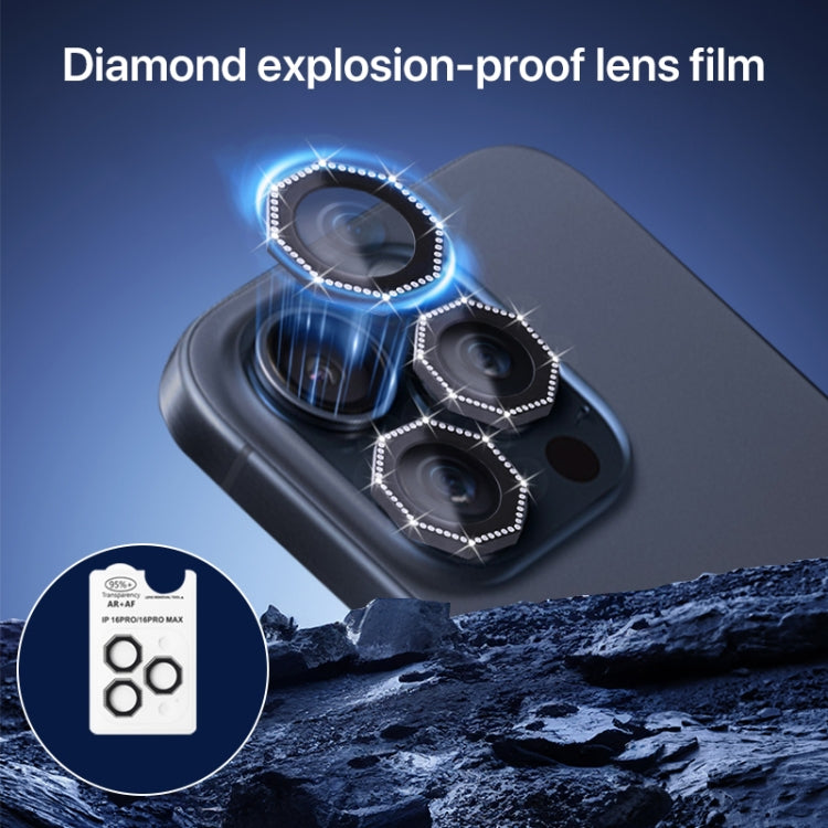 For iPhone 16 Pro / 16 Pro Max HD Lens Protective Film with Diamond(Silver) - iPhone 16 Pro Max Tempered Glass by buy2fix | Online Shopping UK | buy2fix