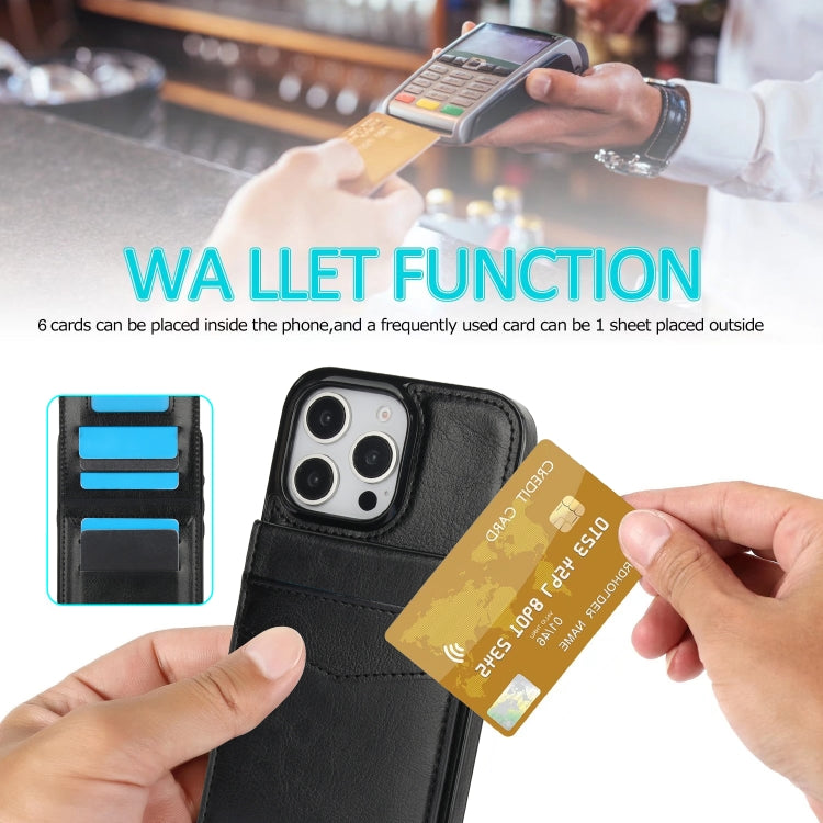 For iPhone 16 Pro Max Solid Color Card Slots Bracket PU Phone Case(Black) - iPhone 16 Pro Max Cases by buy2fix | Online Shopping UK | buy2fix