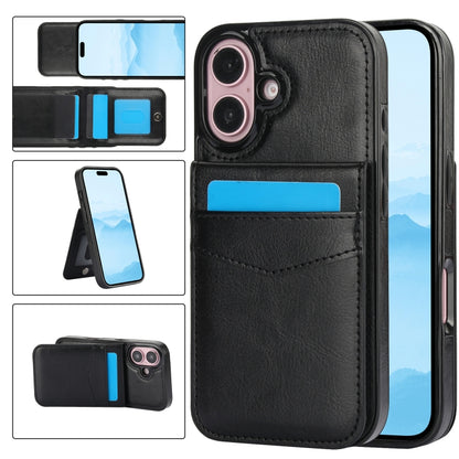 For iPhone 16 Plus Solid Color Card Slots Bracket PU Phone Case(Black) - iPhone 16 Plus Cases by buy2fix | Online Shopping UK | buy2fix