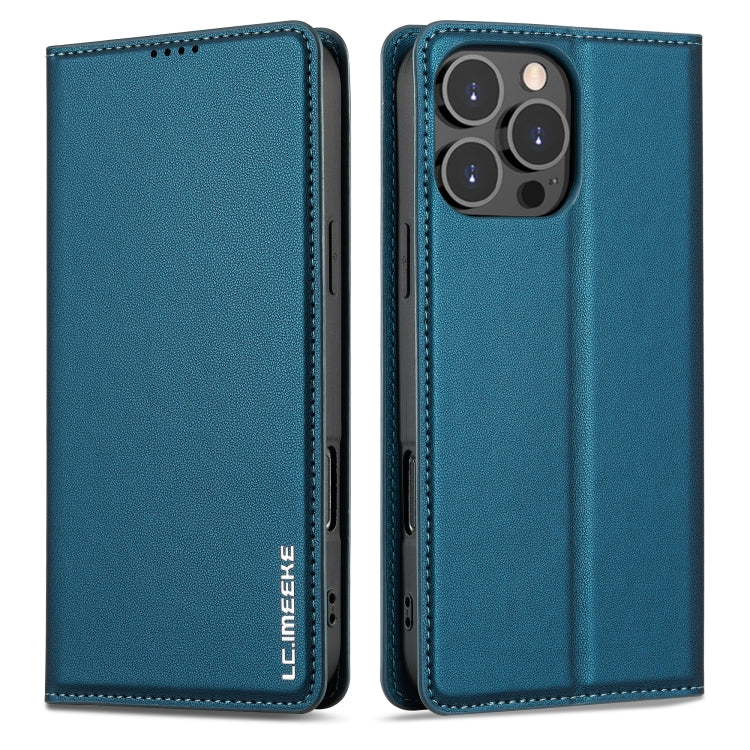 For iPhone 16 Pro LC.IMEEKE L1 Series Frosted Fine Texture PU Phone Case(Blue) - iPhone 16 Pro Cases by LC.IMEEKE | Online Shopping UK | buy2fix