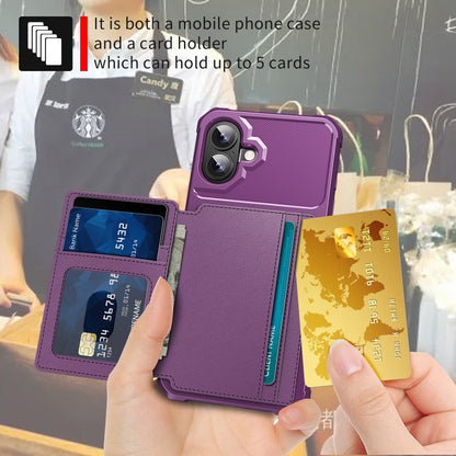 For iPhone 16 Magnetic Wallet Card Bag Leather Phone Case(Purple) - iPhone 16 Cases by buy2fix | Online Shopping UK | buy2fix