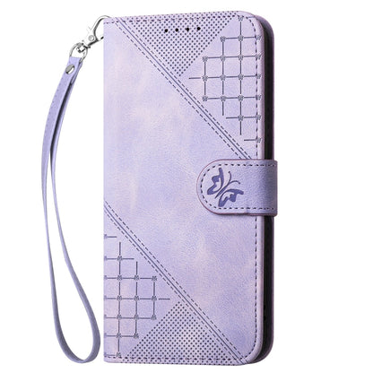 For Motorola Edge 2024 5G Global YX0080 Grid Butterfly Embossed Pattern Flip Leather Phone Case with Lanyard(Light Purple) - Motorola Cases by buy2fix | Online Shopping UK | buy2fix