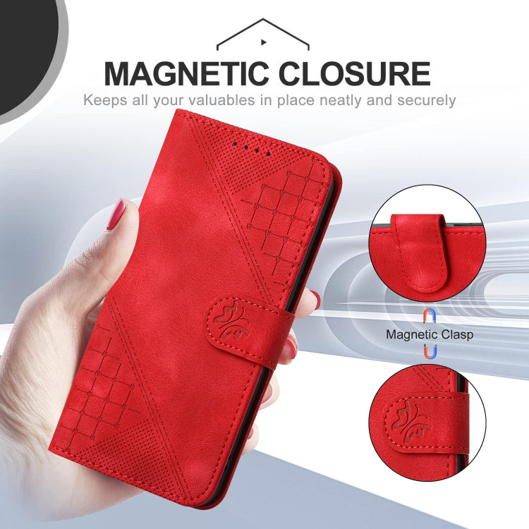 For Motorola Moto G Stylus 5G 2024 YX0080 Grid Butterfly Embossed Pattern Flip Leather Phone Case with Lanyard(Red) - Motorola Cases by buy2fix | Online Shopping UK | buy2fix