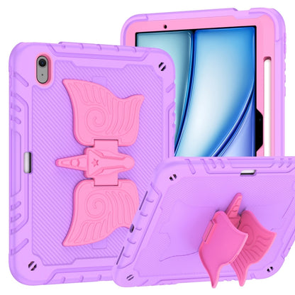 For iPad Air 11 2024 Kickstand PC Hybrid Silicone Tablet Case with Strap(Purple Rose Red) - iPad Air 11 2024 Cases by buy2fix | Online Shopping UK | buy2fix