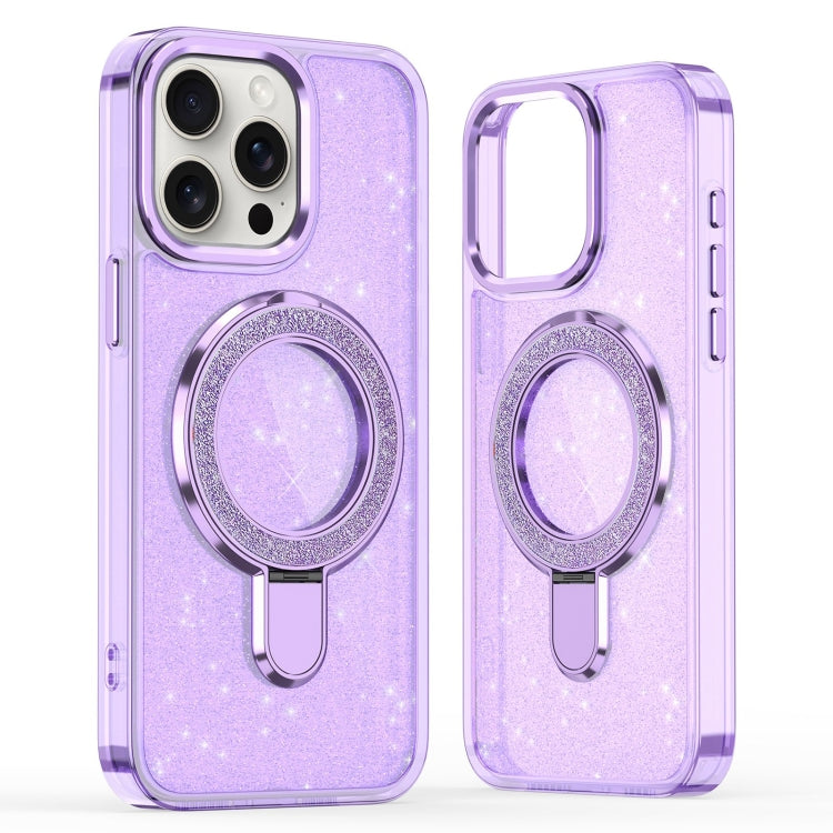 For iPhone 16 Pro Max Glitter Ring Holder MagSafe Phone Case(Purple) - iPhone 16 Pro Max Cases by buy2fix | Online Shopping UK | buy2fix