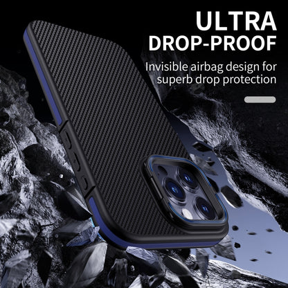 For iPhone 16 Pro Max Carbon Fiber Texture Lens Holder TPU Phone Case(Blue) - iPhone 16 Pro Max Cases by buy2fix | Online Shopping UK | buy2fix