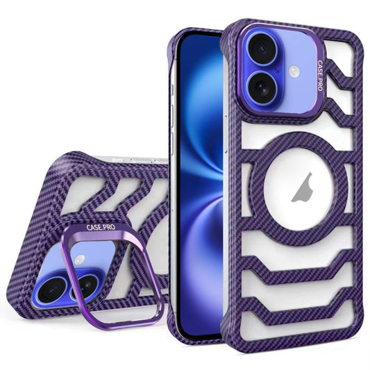 For iPhone 16 Borderless Carbon Fiber Lens Protection Bracket MagSafe Phone Case(Purple) - iPhone 16 Cases by buy2fix | Online Shopping UK | buy2fix