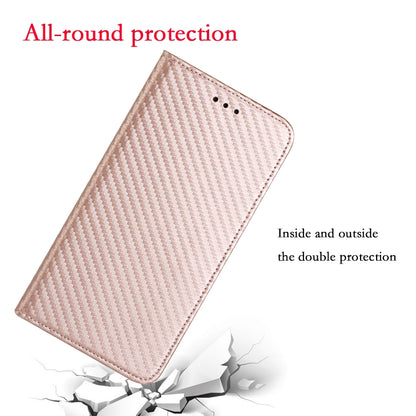 For iPhone 16 Plus Carbon Fiber Texture Magnetic Flip Leather Phone Case(Rose Gold) - iPhone 16 Plus Cases by buy2fix | Online Shopping UK | buy2fix