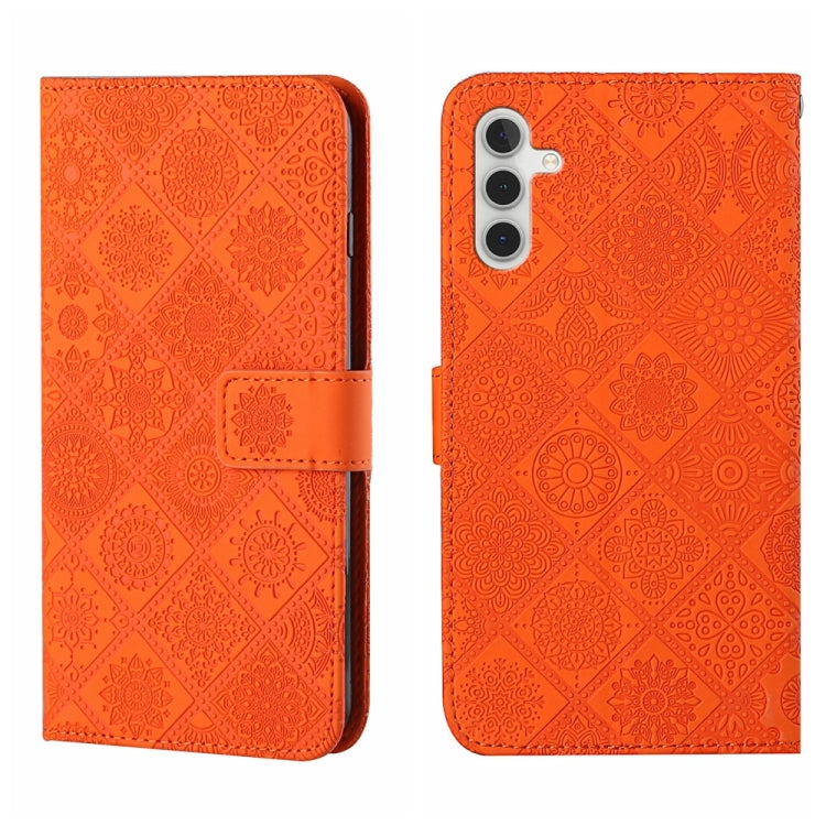 For Samsung Galaxy S25 5G Ethnic Style Embossed Pattern Leather Phone Case(Orange) - Galaxy S25 5G Cases by buy2fix | Online Shopping UK | buy2fix