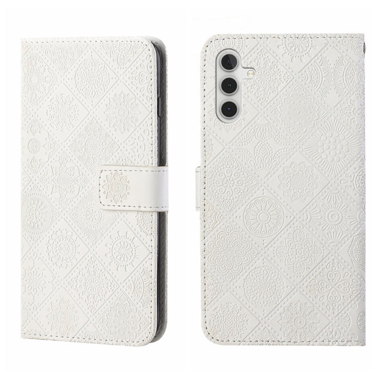 For Samsung Galaxy S25 5G Ethnic Style Embossed Pattern Leather Phone Case(White) - Galaxy S25 5G Cases by buy2fix | Online Shopping UK | buy2fix