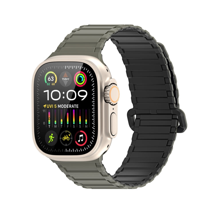 For Apple Watch Series 3 42mm DUX DUCIS KJ Series Magnetic Buckle Silicone Watch Band(Black Green) - Watch Bands by DUX DUCIS | Online Shopping UK | buy2fix