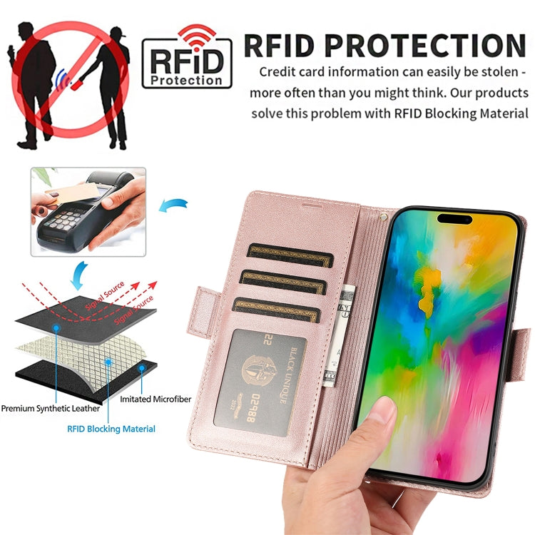 For iPhone 16 Pro Max Side Buckle RFID Anti-theft Leather Phone Case(Rose Gold) - iPhone 16 Pro Max Cases by buy2fix | Online Shopping UK | buy2fix