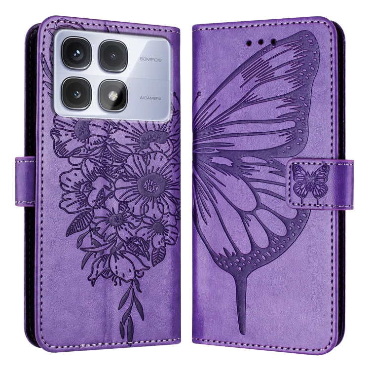 For Redmi K70 Ultra 5G Global Embossed Butterfly Leather Phone Case(Light Purple) - Xiaomi Cases by buy2fix | Online Shopping UK | buy2fix