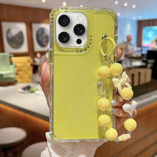 For iPhone 16 Pro TPU + PC + Glitter Sequins Full Coverage Phone Case with Bracelet(Yellow) - iPhone 16 Pro Cases by buy2fix | Online Shopping UK | buy2fix