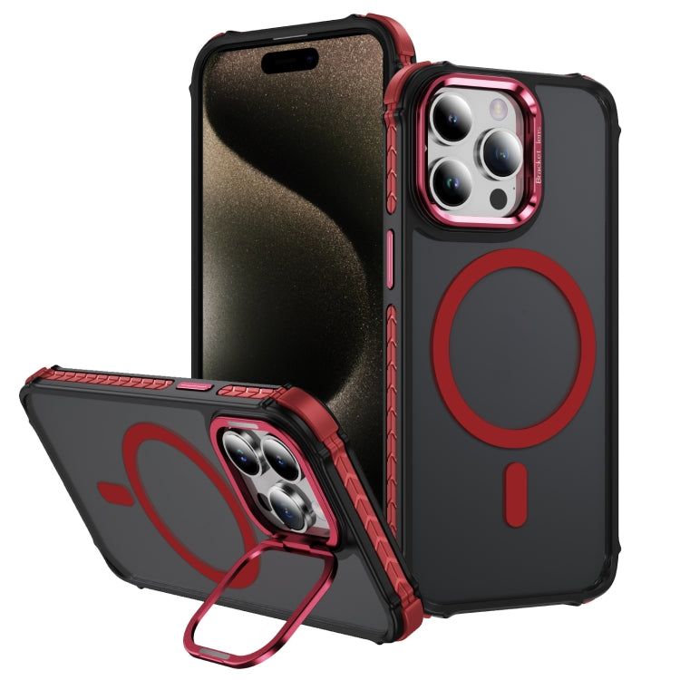 For iPhone 15 Pro Max Rainbow Series Skin Feel MagSafe Lens Holder Phone Case(Red) - iPhone 15 Pro Max Cases by buy2fix | Online Shopping UK | buy2fix