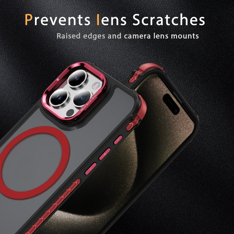 For iPhone 15 Pro Max Rainbow Series Skin Feel MagSafe Lens Holder Phone Case(Red) - iPhone 15 Pro Max Cases by buy2fix | Online Shopping UK | buy2fix