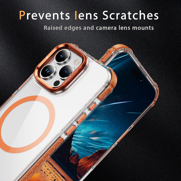 For iPhone 16 Pro Rainbow Series Transparent MagSafe Lens Holder Phone Case(Orange) - iPhone 16 Pro Cases by buy2fix | Online Shopping UK | buy2fix