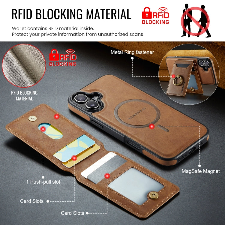 For iPhone 16 Plus DG.MING K1 MagSafe Detachable Wallet RFID Back Cover Phone Case(Brown) - iPhone 16 Plus Cases by DG.MING | Online Shopping UK | buy2fix