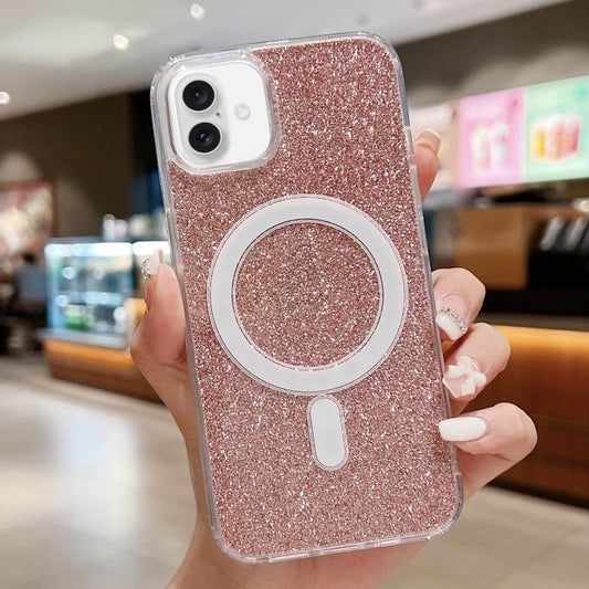 For iPhone 16 Acrylic Transparent Glitter MagSafe Phone Case(Pink) - iPhone 16 Cases by buy2fix | Online Shopping UK | buy2fix