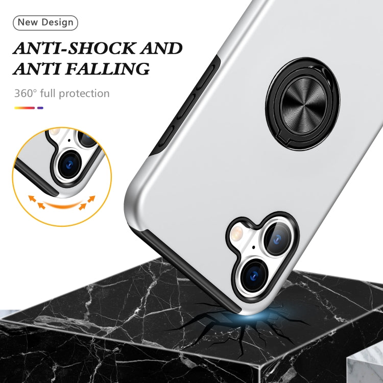 For iPhone 16 PC Hybrid TPU Magnetic Ring Holder Phone Case(Silver) - iPhone 16 Cases by buy2fix | Online Shopping UK | buy2fix