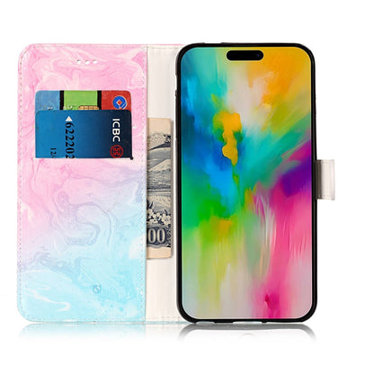 For iPhone 16 Pro Max Colored Drawing Marble Pattern Leather Phone Case(Pink Green Marble) - iPhone 16 Pro Max Cases by buy2fix | Online Shopping UK | buy2fix