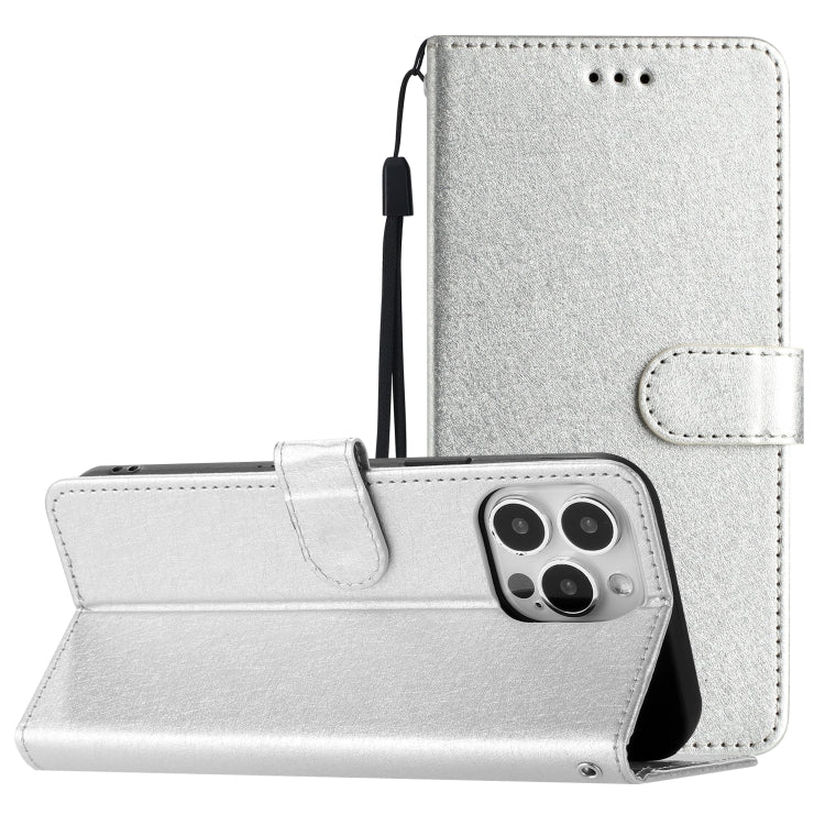 For iPhone 16 Pro Silk Texture Horizontal Flip Leather Phone Case(Silver) - iPhone 16 Pro Cases by buy2fix | Online Shopping UK | buy2fix