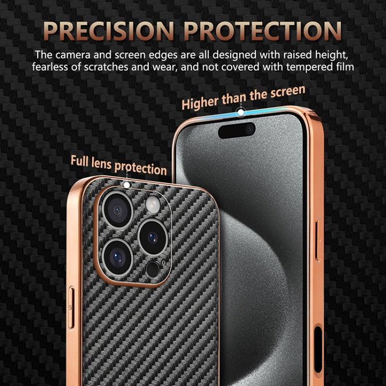 For iPhone 16 Pro AZNS Electroplated Edge Carbon Fiber Texture Phone Case(Brown) - iPhone 16 Pro Cases by AZNS | Online Shopping UK | buy2fix