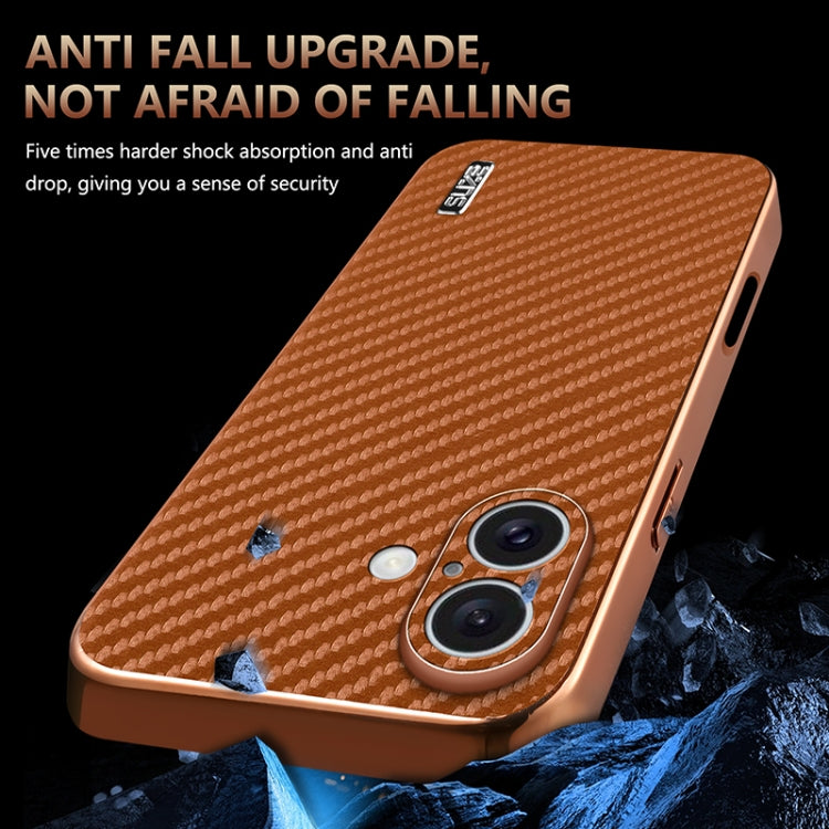 For iPhone 16 Plus AZNS Electroplated Edge Carbon Fiber Texture Phone Case(Black) - iPhone 16 Plus Cases by AZNS | Online Shopping UK | buy2fix