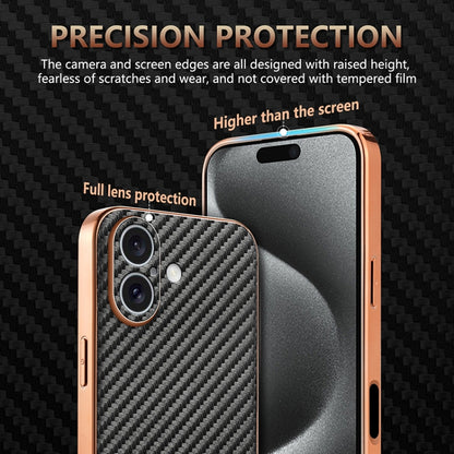 For iPhone 16 Plus AZNS Electroplated Edge Carbon Fiber Texture Phone Case(Black) - iPhone 16 Plus Cases by AZNS | Online Shopping UK | buy2fix