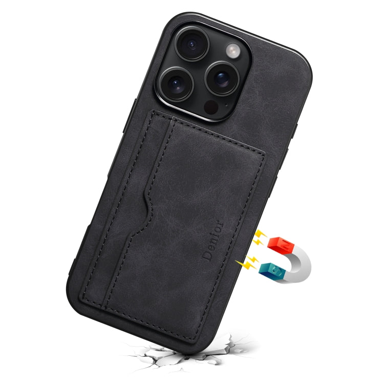 For iPhone 16 Plus Denior D08 PU Single Card Slot Holder Phone Case(Black) - iPhone 16 Plus Cases by Denior | Online Shopping UK | buy2fix