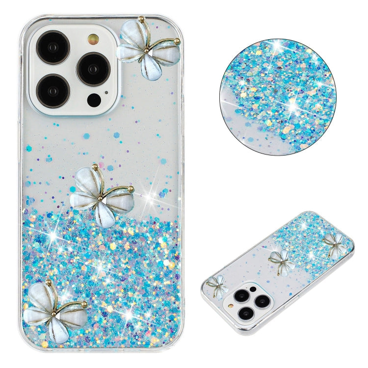 For iPhone 16 Pro Max Luminous Starry Sky Glitter Butterfly TPU Phone Case(Blue) - iPhone 16 Pro Max Cases by buy2fix | Online Shopping UK | buy2fix