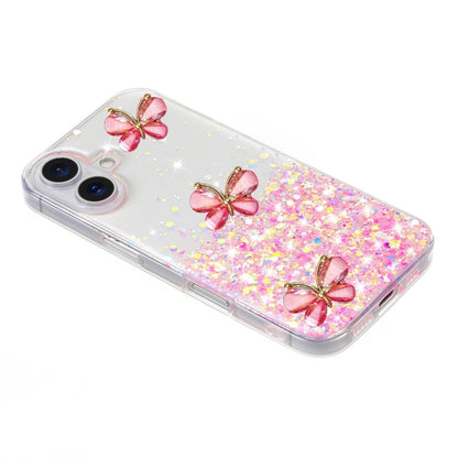 For iPhone 16 Plus Luminous Starry Sky Glitter Butterfly TPU Phone Case(Pink) - iPhone 16 Plus Cases by buy2fix | Online Shopping UK | buy2fix