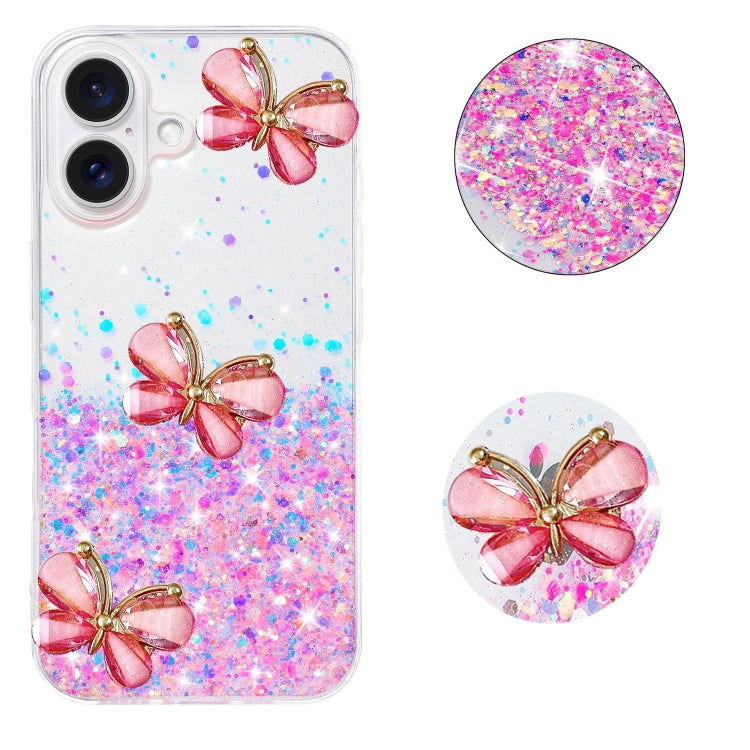 For iPhone 16 Luminous Starry Sky Glitter Butterfly TPU Phone Case(Pink) - iPhone 16 Cases by buy2fix | Online Shopping UK | buy2fix