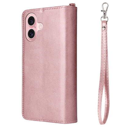 For iPhone 16 Solid Color 2 in 1 Zipper Shockproof Phone Case(Rose Gold) - iPhone 16 Cases by buy2fix | Online Shopping UK | buy2fix