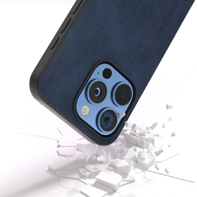 For iPhone 16 Pro Max Black Frame Two-color Calf Texture PU Phone Case(Blue) - iPhone 16 Pro Max Cases by buy2fix | Online Shopping UK | buy2fix