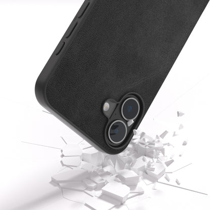 For iPhone 16 Black Frame Two-color Calf Texture PU Phone Case(Black) - iPhone 16 Cases by buy2fix | Online Shopping UK | buy2fix